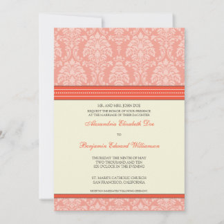Charmant Damask 5x7 Faire-part de mariage : corail