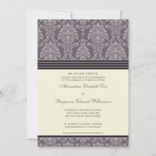 Charmant Damask 5x7 Faire-part de mariage : prune (Devant)