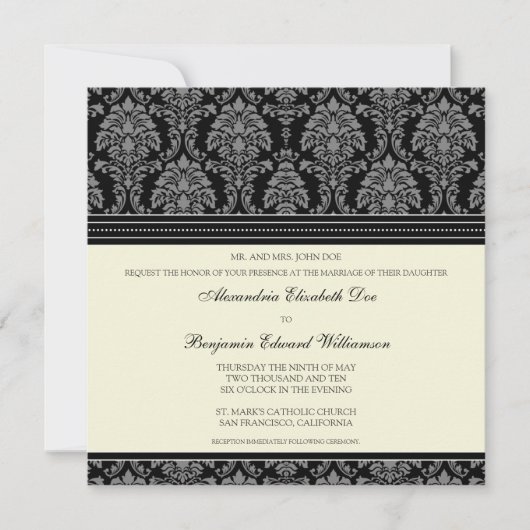 Charmant Damask Carré Faire-part de mariage :[fuzz (Devant)