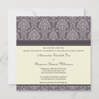 Charmant Damask Carré Faire-part de mariage : prun