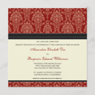 Charmant Damask Carré Faire-part de mariage :rouge