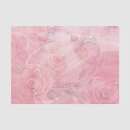 Charmant decoratief roze decoupage theepot ontwerp tissuepapier (Voorkant)