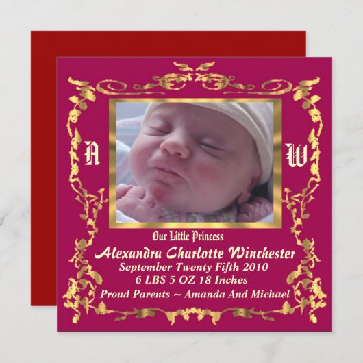 Charmant et unique Faire-part de naissance bébé (Devant / Derrière)