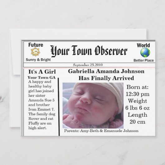 Charmant et unique Faire-part de naissance bébé (Devant)