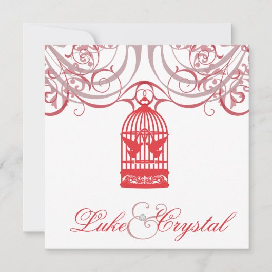 Charmant Faire-part de mariage à oiseaux rouges (Devant)