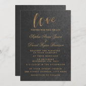 Charmant Faire-part de mariage noir à huile d'or (Devant / Derrière)