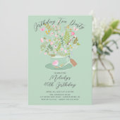 Charmant Floral Anniversaire Tea Party Invitation (Debout devant)