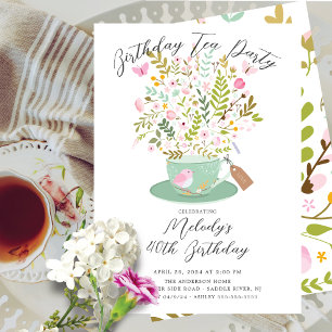 Charmant Floral Anniversaire Tea Party Invitation