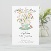 Charmant Floral Anniversaire Tea Party Invitation (Debout devant)