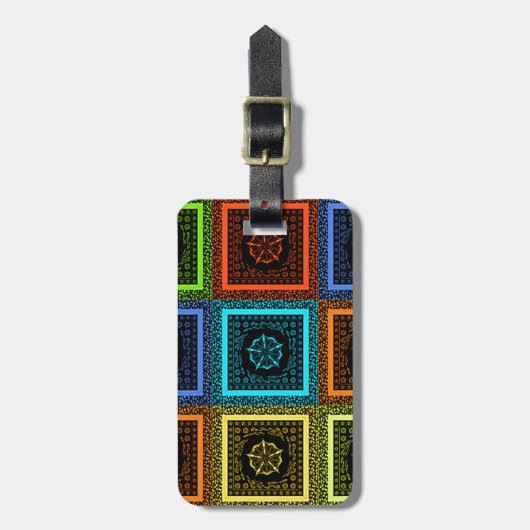 Charmant geruite veelkleurige patroonkunst ontwerp bagagelabel (Voorkant verticaal)
