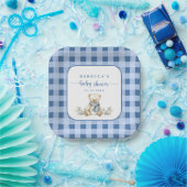 Charmant Gingham Plaid Teddy Bear Baby shower Papieren Bordje (Feest)