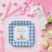 Charmant Gingham Plaid Teddy Bear Baby shower Papieren Bordje (Feest)