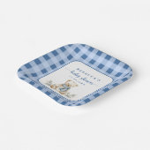 Charmant Gingham Plaid Teddy Bear Baby shower Papieren Bordje (Gebogen)