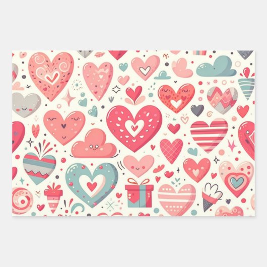 Charmant Hartpatroon voor Valentijnsdag Inpakpapier Vel (Voorkant 2)