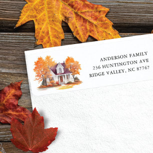 Charmant herfsthuis nieuw adreslabel etiket