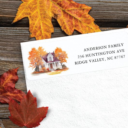 Charmant herfsthuis nieuw adreslabel etiket