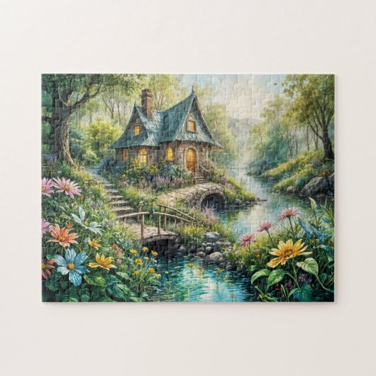 Charmant huisje van Serene Stream Legpuzzel (Horizontaal)