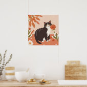 Charmant Kat met bloemen Poster (Keuken)