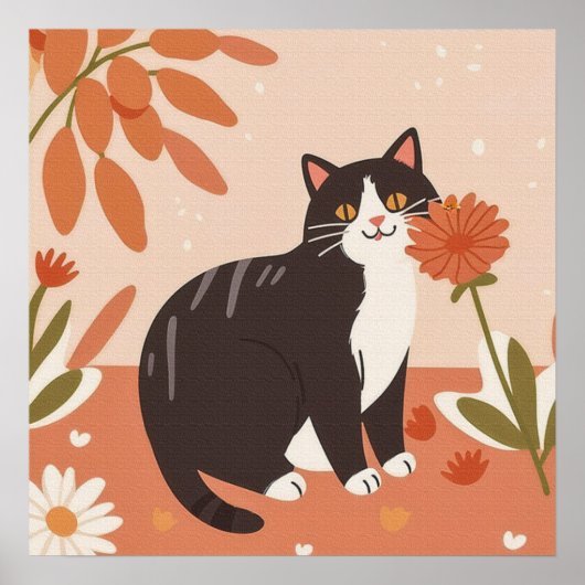 Charmant Kat met bloemen Poster (Voorkant)