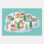 Charmant kerstdorp herbergt bomen sneeuw inpakpapier vel (Voorkant 3)