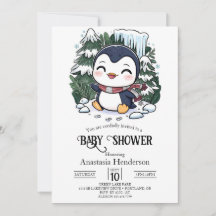 Charmant kleurrijk pinguïn Baby shower