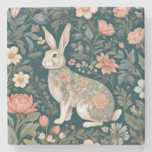 Charmant konijn William Morris geïnspireerd Floral Stenen Onderzetter