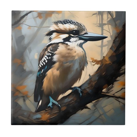 Charmant lachen: Kookaburra in olieverf Tegeltje (Voorkant)