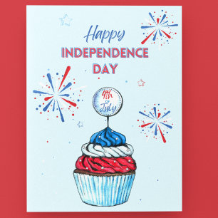 Charmant Licht Blauw en Rood Patriottisch Cupcake Feestdagenkaart