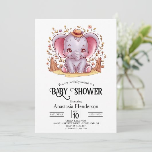 Charmant magisch olifant digitaal Baby shower Kaart (Staand voorkant)