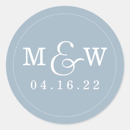 Charmant Mariage Monogramme Sticker Dusty Blue (Devant)