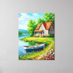 Charmant meerhuis met een boot canvas afdruk