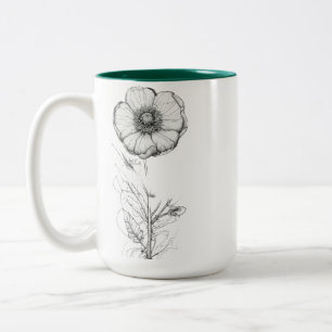 Charmant Mug à deux tons 15 oz avec Floral Outline