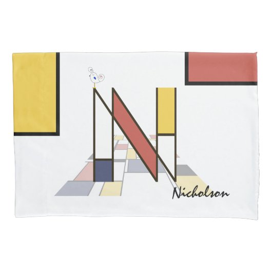 Charmant neoplasticisme Art Monogram. Brief N Kussensloop (Voorkant)