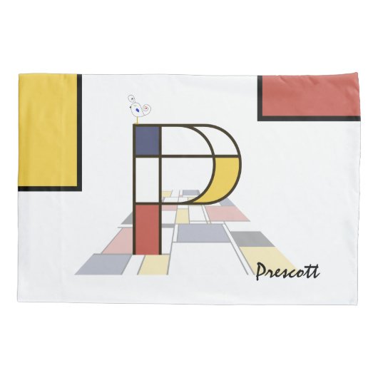 Charmant neoplasticisme Art Monogram. Brief P Kussensloop (Achterkant)