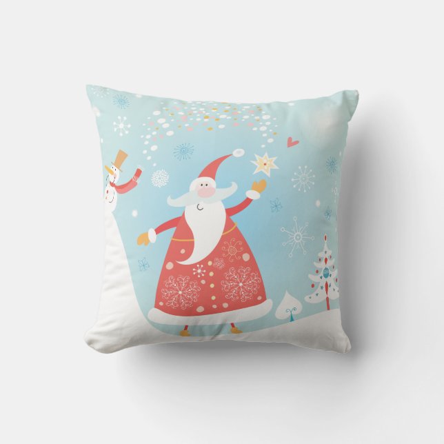 Charmant oreiller à lancer Père Noël & Snowman 16" (Recto)