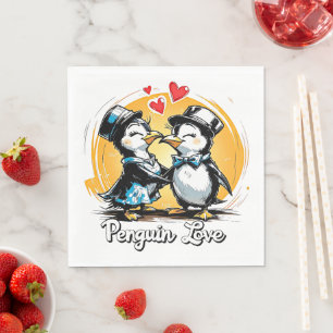 Charmant pinguïn paar servet