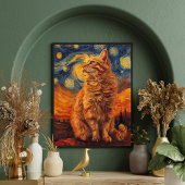 Charmant Poster de chat Jaune Dessin Féline adorab