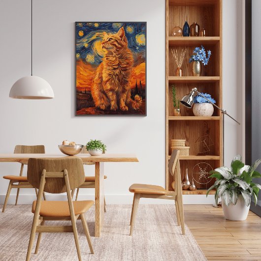 Charmant Poster de chat Jaune Dessin Féline adorab