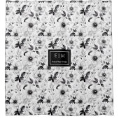 Charmant rideau de douche à fleurs noir et blanc (Devant)
