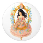 Charmant Romantisch Meisje Bloemen Lijst Keramische Knop (Voorkant)