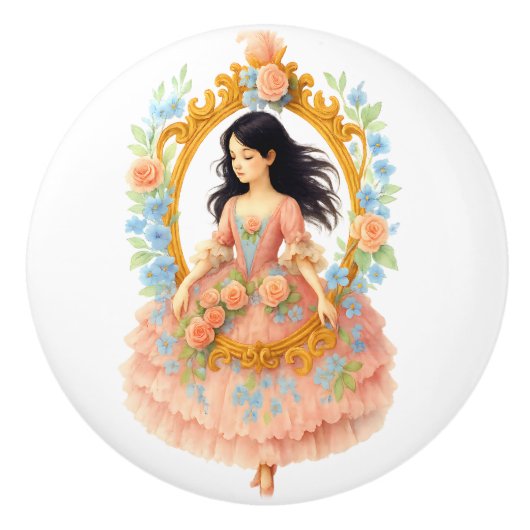 Charmant Romantisch Meisje Bloemen Lijst Keramische Knop (Voorkant)