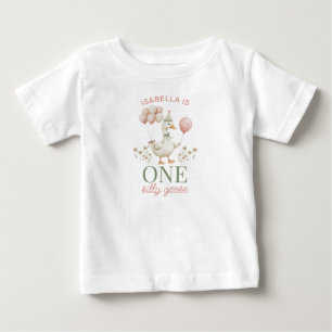 Charmant Roze Een Gekke Gans 1e Verjaardag T-Shirt