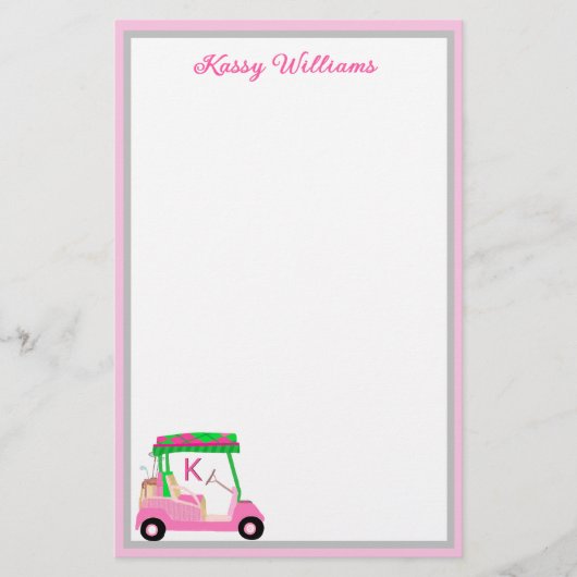 Charmant roze golfthema gepersonaliseerd briefpapi (Voorkant)