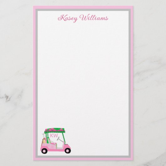 Charmant roze golfthema gepersonaliseerd briefpapi (Voorkant)
