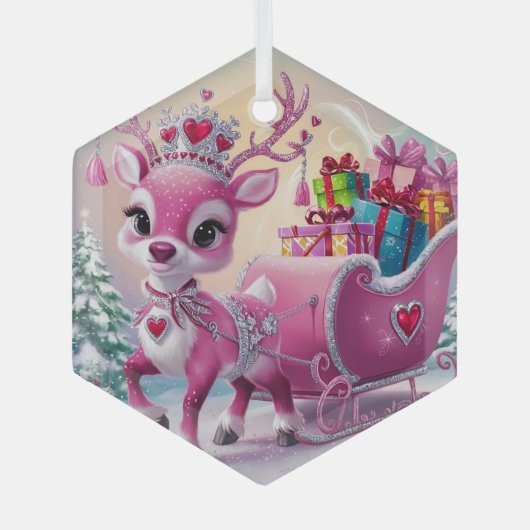 Charmant roze rendier kerstversiering glas ornament (Voorkant)