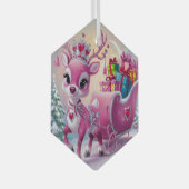 Charmant roze rendier kerstversiering glas ornament (Voorkant Rechts)