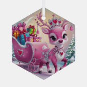 Charmant roze rendier kerstversiering glas ornament (Achterkant)