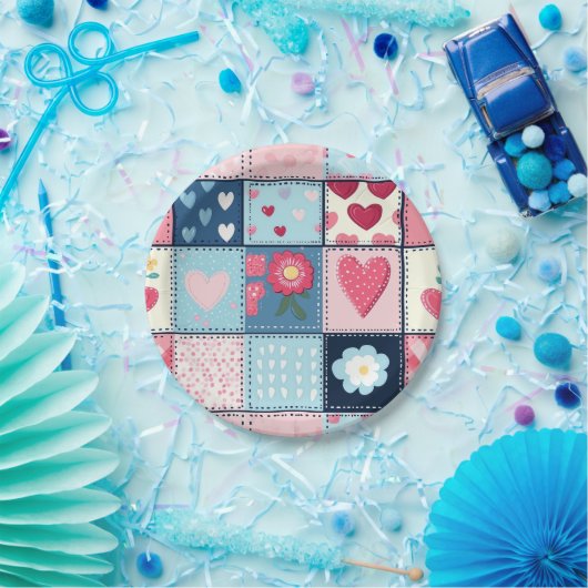 Charmant Schattige patchwork ontwerp Papieren Bordje (Feest)