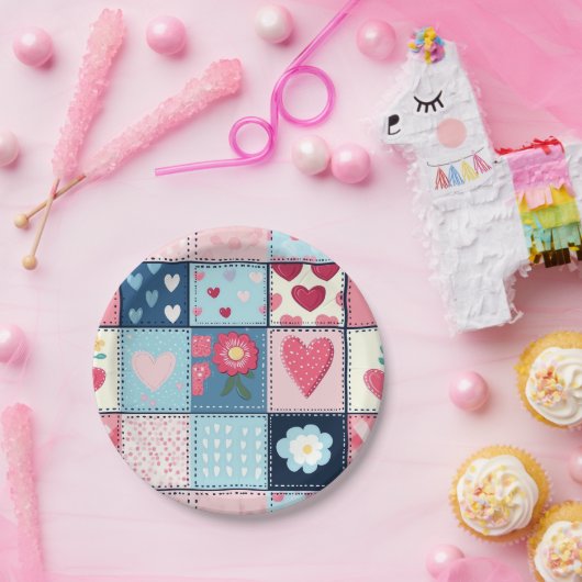 Charmant Schattige patchwork ontwerp Papieren Bordje (Feest)
