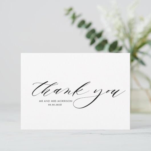 charmant script manuscrit mariage carte de remerci (Debout devant)
